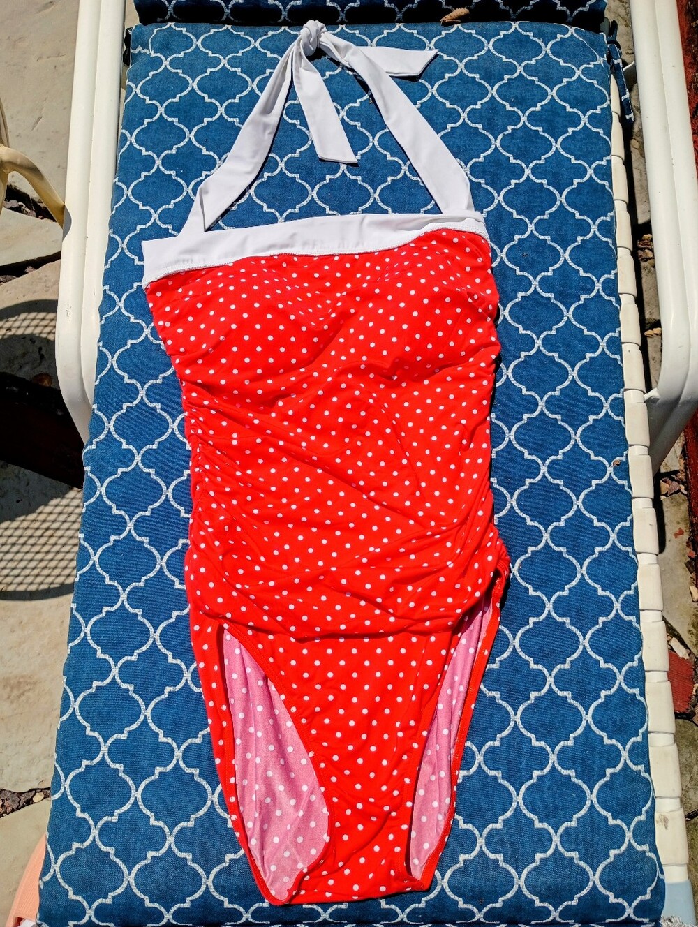 Lauren Ralph Lauren Red Polka Dot Halter One-Piece with White Trim